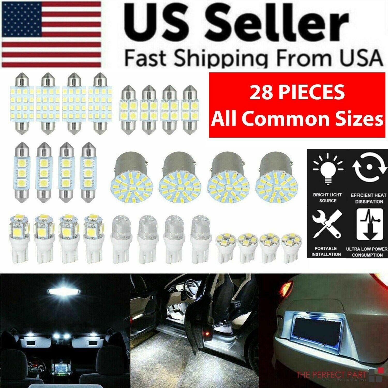 28pcs White LED Car Interior Light Bulbs – Map Dome Door Trunk Kit - GoTypical