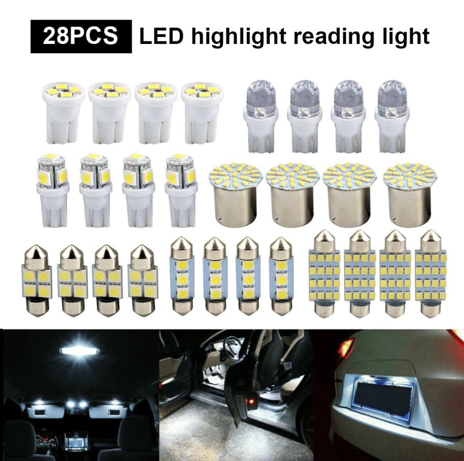 28pcs White LED Car Interior Light Bulbs – Map Dome Door Trunk Kit - GoTypical