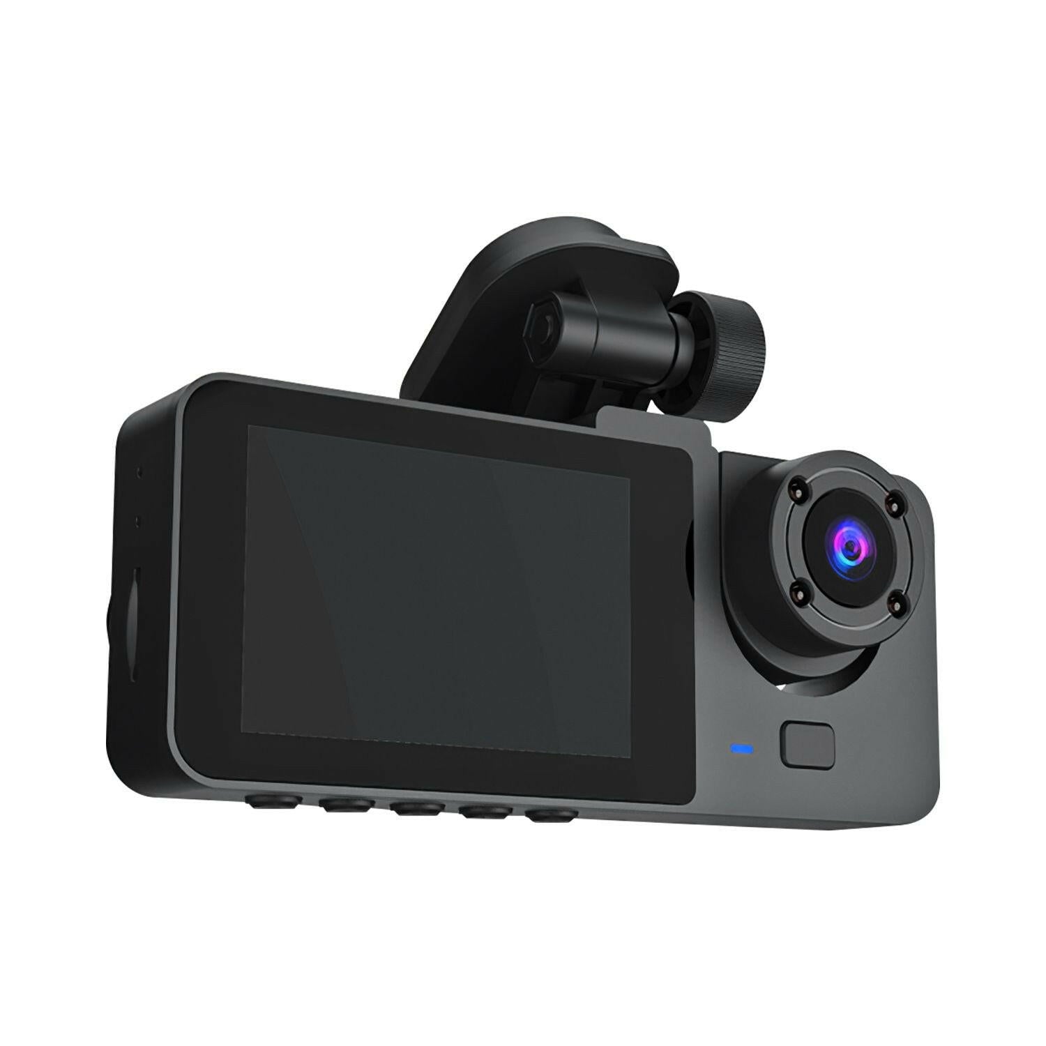 3 Channel Dash Cam – Front Inside Rear Camera with Night Vision 32GB Card Loop Recording - GoTypical