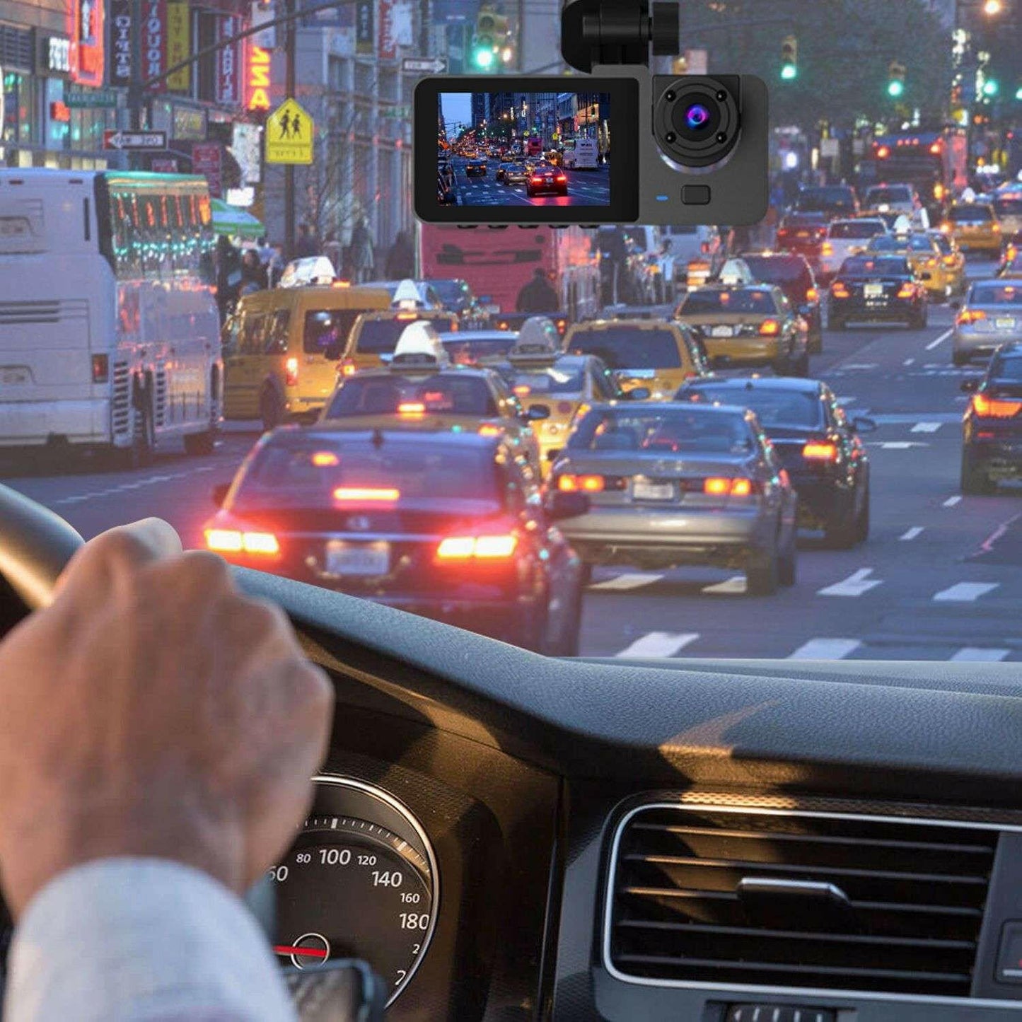 3 Channel Dash Cam – Front Inside Rear Camera with Night Vision 32GB Card Loop Recording - GoTypical