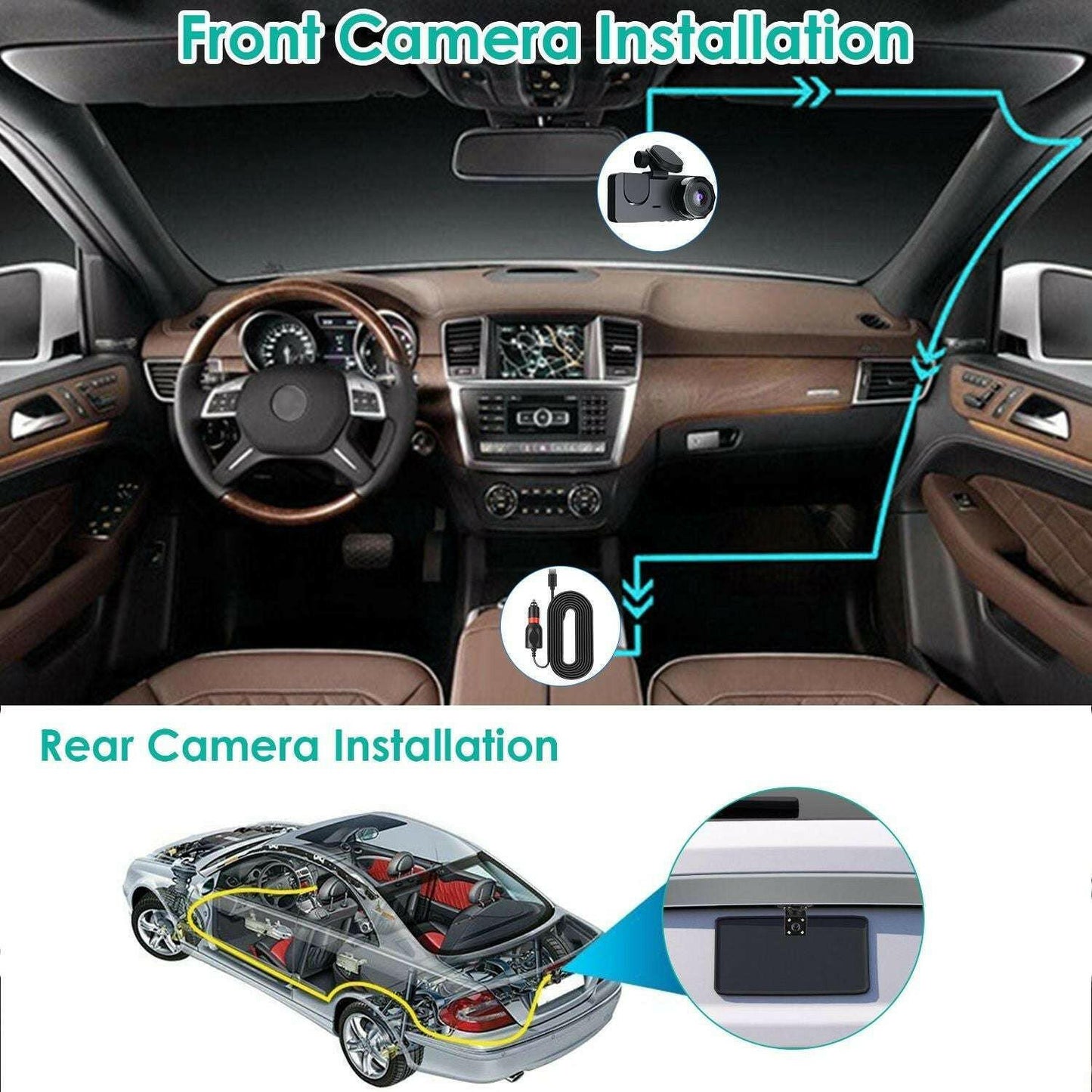 3 Channel Dash Cam – Front Inside Rear Camera with Night Vision 32GB Card Loop Recording - GoTypical