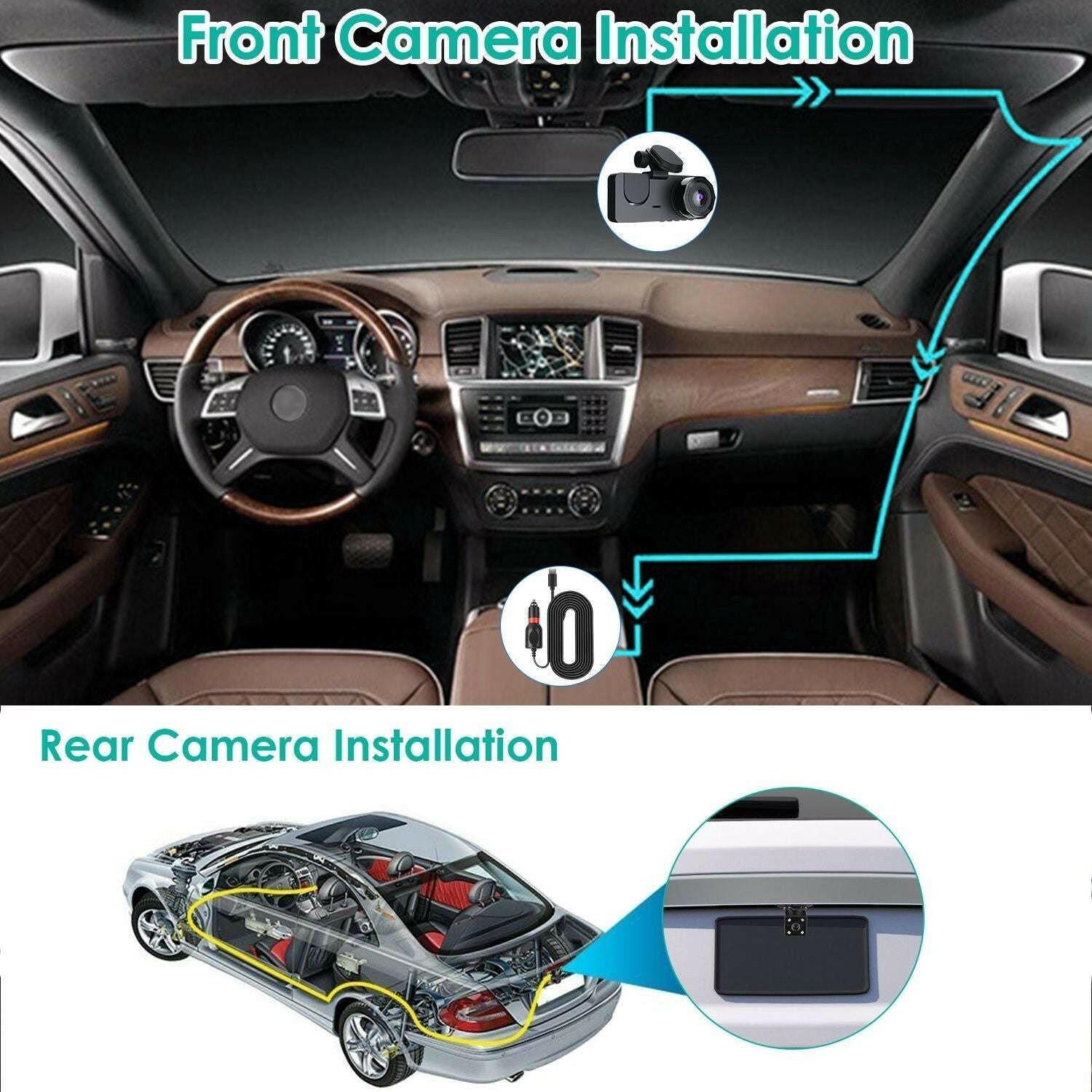 3 Channel Dash Cam – Front Inside Rear Camera with Night Vision 32GB Card Loop Recording - GoTypical