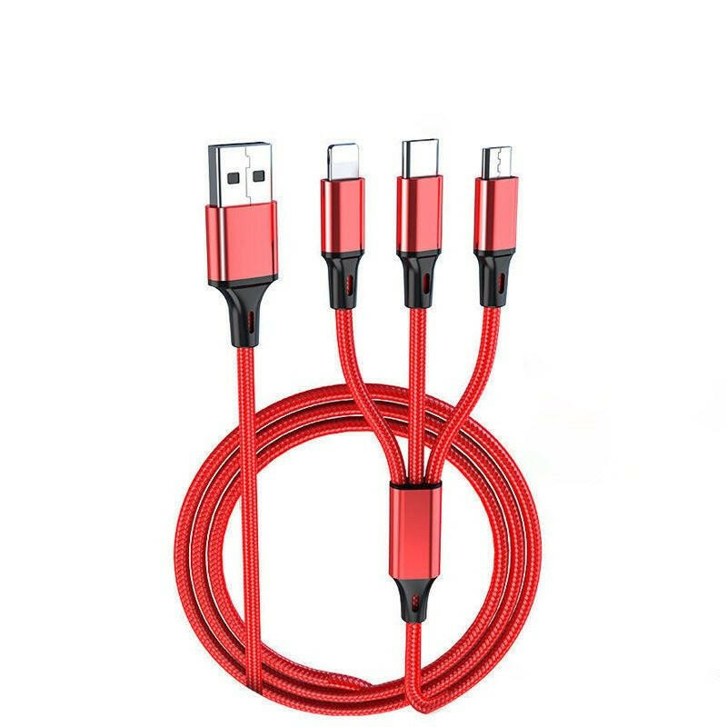 . 3-in-1 Fast Charging Data Cable – Woven Material, 3-Head Design - GoTypical
