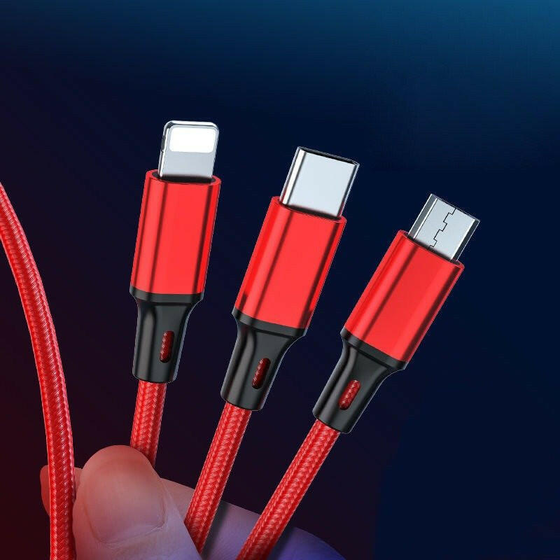 . 3-in-1 Fast Charging Data Cable – Woven Material, 3-Head Design - GoTypical