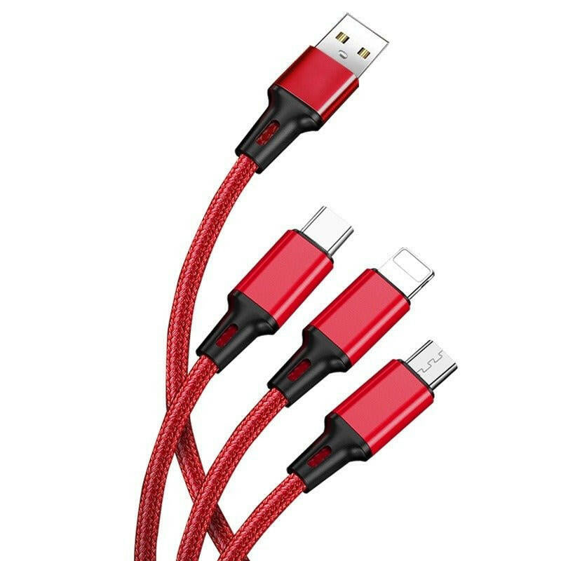 . 3-in-1 Fast Charging Data Cable – Woven Material, 3-Head Design - GoTypical