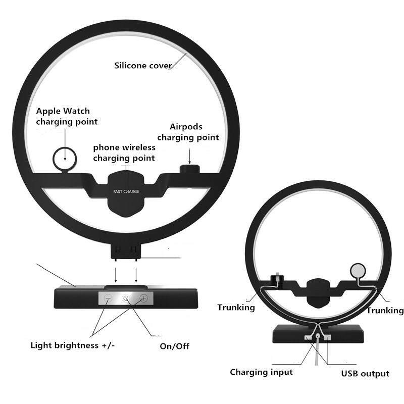 3-in-1 Wireless Charging Station – LED Table Lamp with Fast Charging - GoTypical