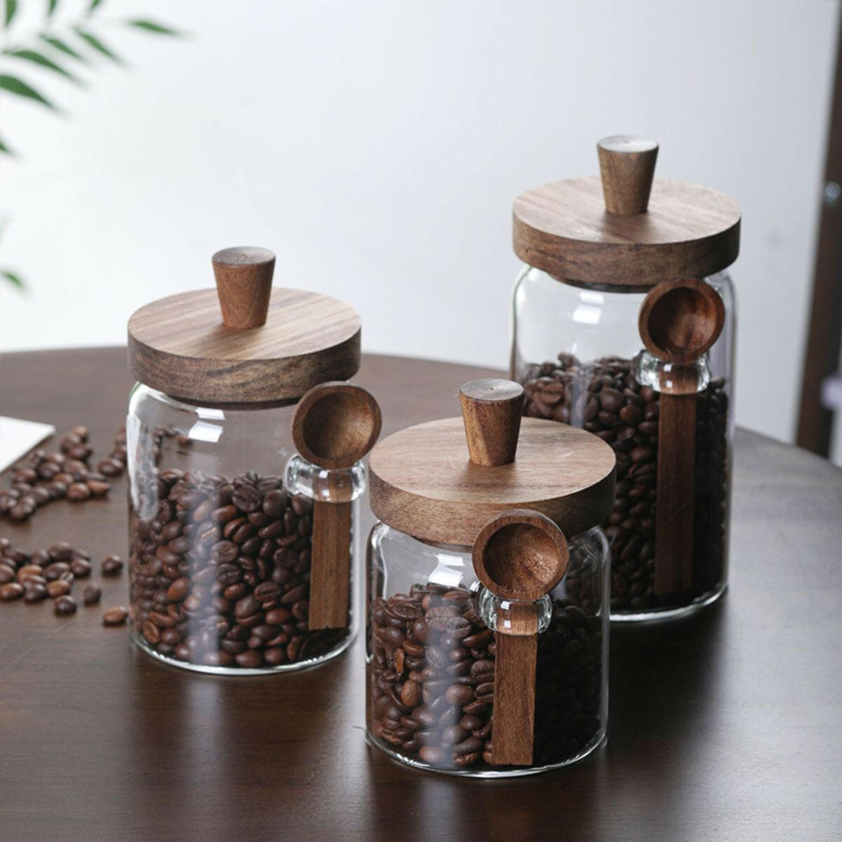 Glass Coffee Jars 3-Piece Set with Spoons – Airtight Storage Containers - GoTypical