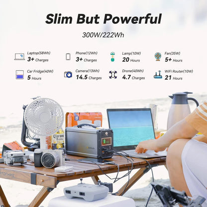 300W Solar Generator, FlashFish 60000mAh Portable Power Station Camping Potable Generator, CPAP Battery Recharged by Solar Panel/Wall Outlet/Car, 110V AC Out/DC 12V /QC USB Ports for CPAP Camp Travel - GoTypical