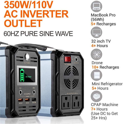 300W Solar Generator, FlashFish 60000mAh Portable Power Station Camping Potable Generator, CPAP Battery Recharged by Solar Panel/Wall Outlet/Car, 110V AC Out/DC 12V /QC USB Ports for CPAP Camp Travel - GoTypical