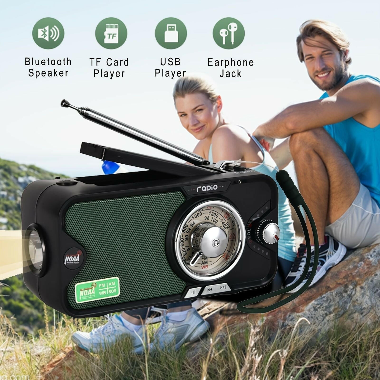 Emergency Crank NOAA Weather Radio – 3600mAh Battery Solar USB Charging Bluetooth - GoTypical