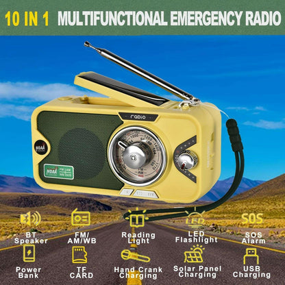 Emergency Crank NOAA Weather Radio – 3600mAh Battery Solar USB Charging Bluetooth - GoTypical