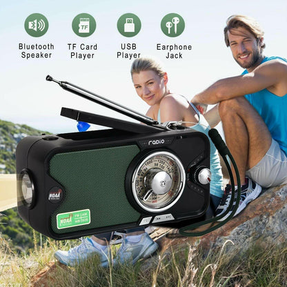 Emergency Crank NOAA Weather Radio – 3600mAh Battery Solar USB Charging Bluetooth - GoTypical