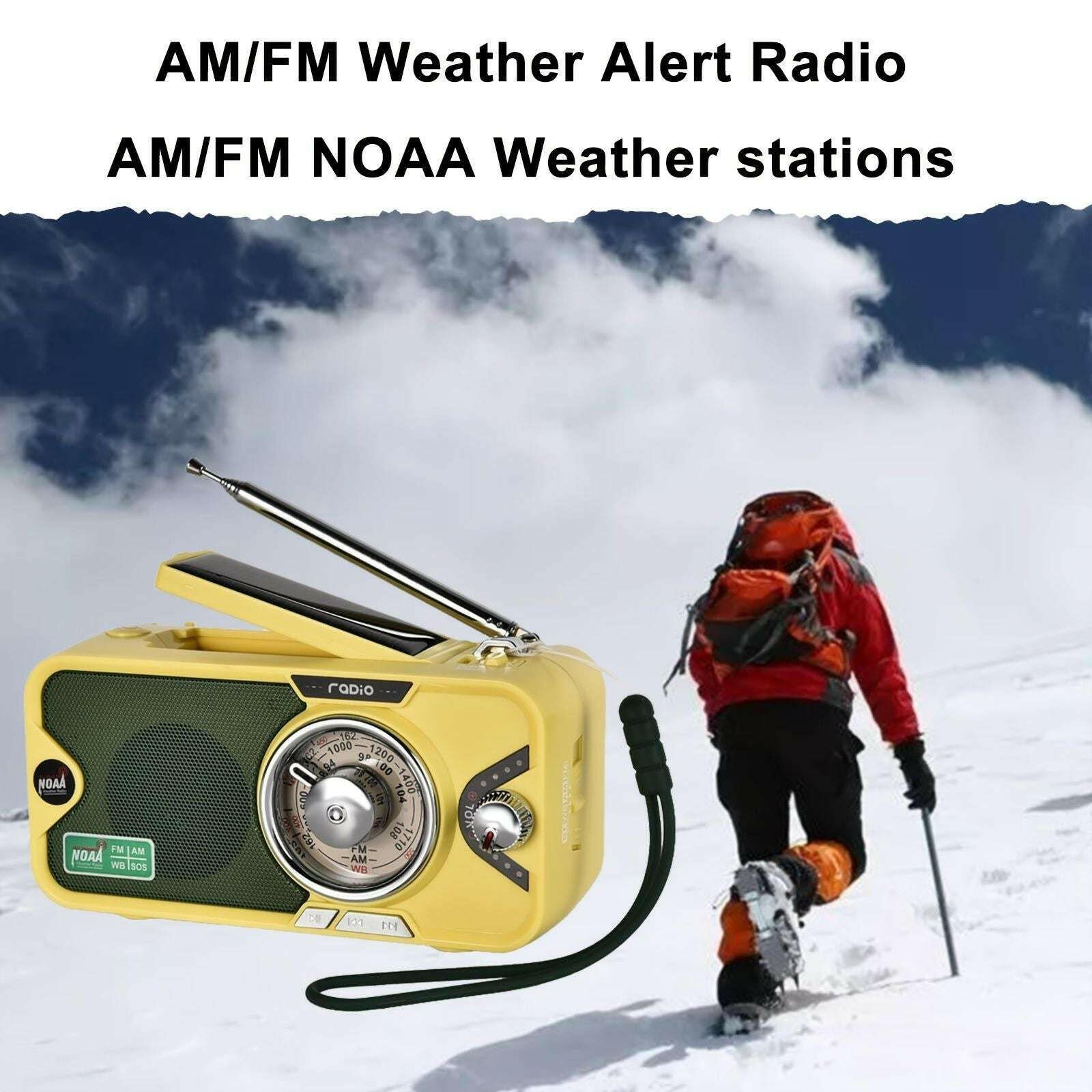 Emergency Crank NOAA Weather Radio – 3600mAh Battery Solar USB Charging Bluetooth - GoTypical