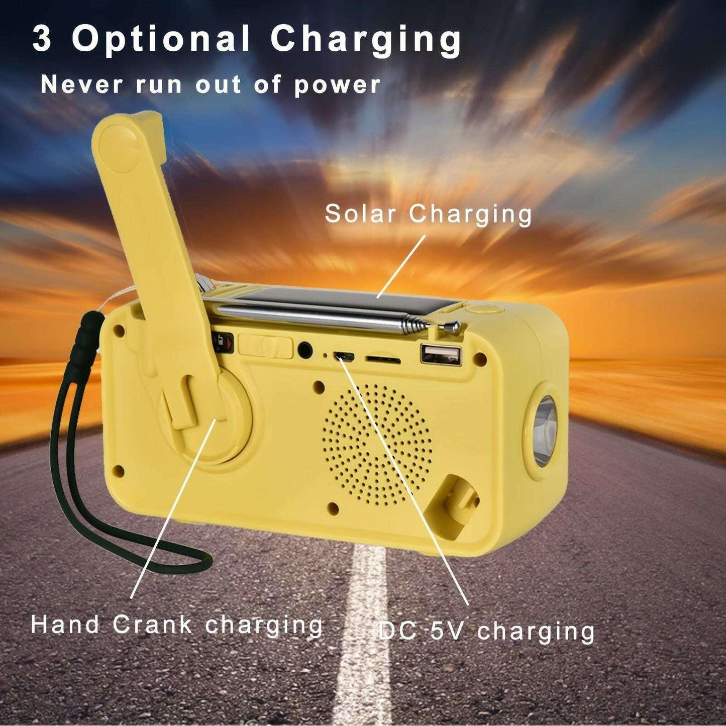 Emergency Crank NOAA Weather Radio – 3600mAh Battery Solar USB Charging Bluetooth - GoTypical