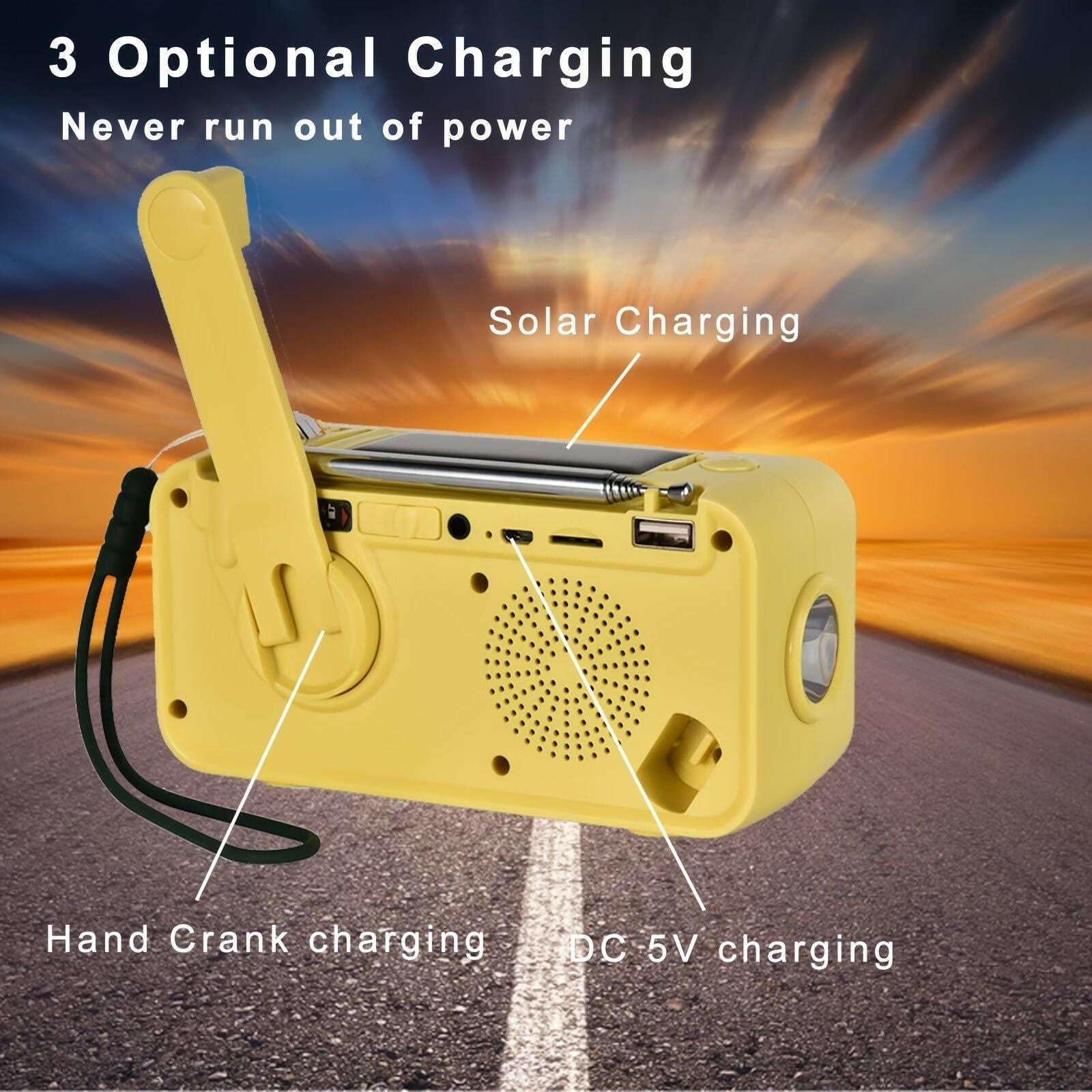Emergency Crank NOAA Weather Radio – 3600mAh Battery Solar USB Charging Bluetooth - GoTypical