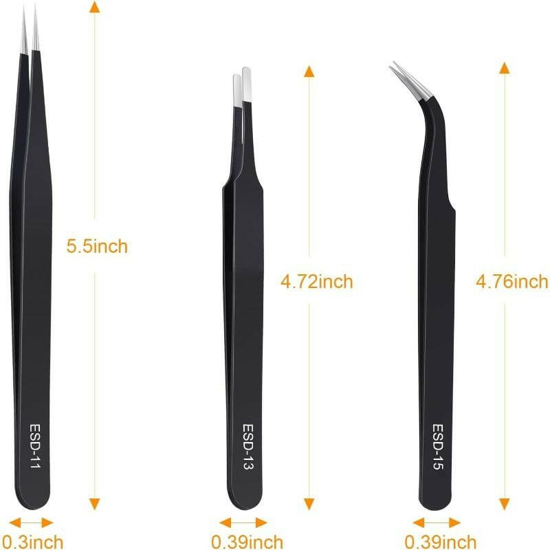 3PCS Anti-Static Precision Tweezers Set – Stainless Steel ESD-Safe - GoTypical