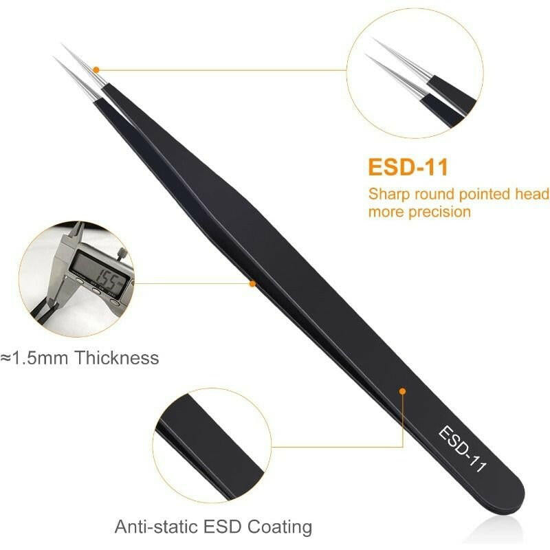 3PCS Anti-Static Precision Tweezers Set – Stainless Steel ESD-Safe - GoTypical
