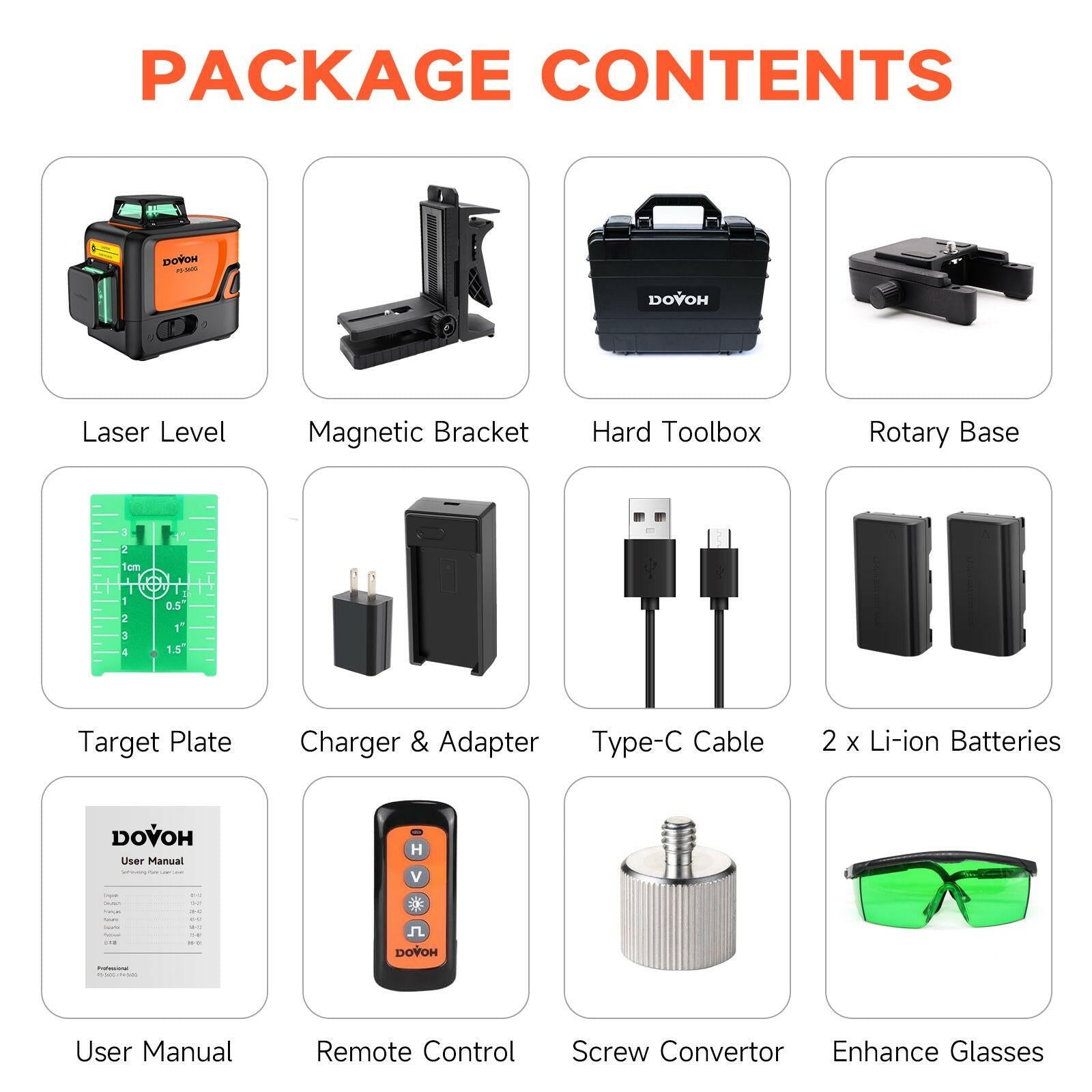 Green Self-Leveling Laser Level – Dovoh P3-360G with Rechargeable Battery - GoTypical