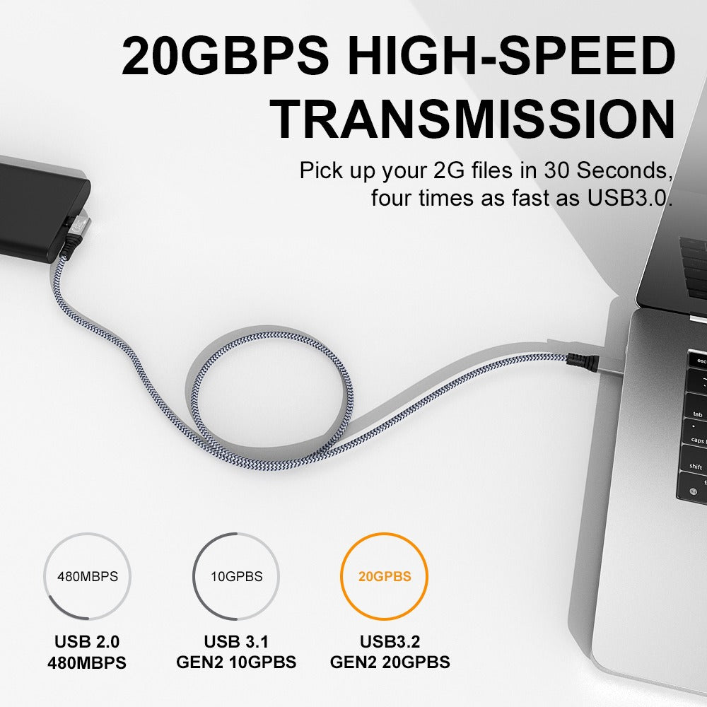 Full function Type-C data cable USB3.2c to C high-definition audio video projection screen weaving 240W5A fast charging cable