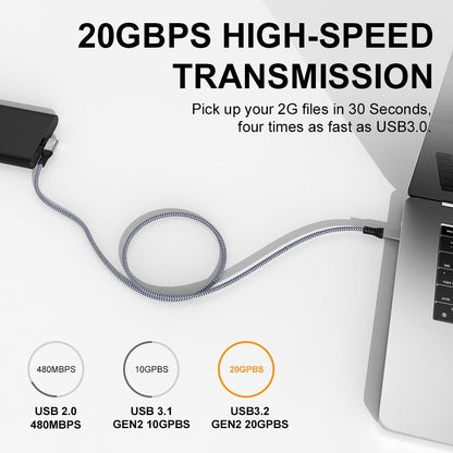 Full function Type-C data cable USB3.2c to C high-definition audio video projection screen weaving 240W5A fast charging cable