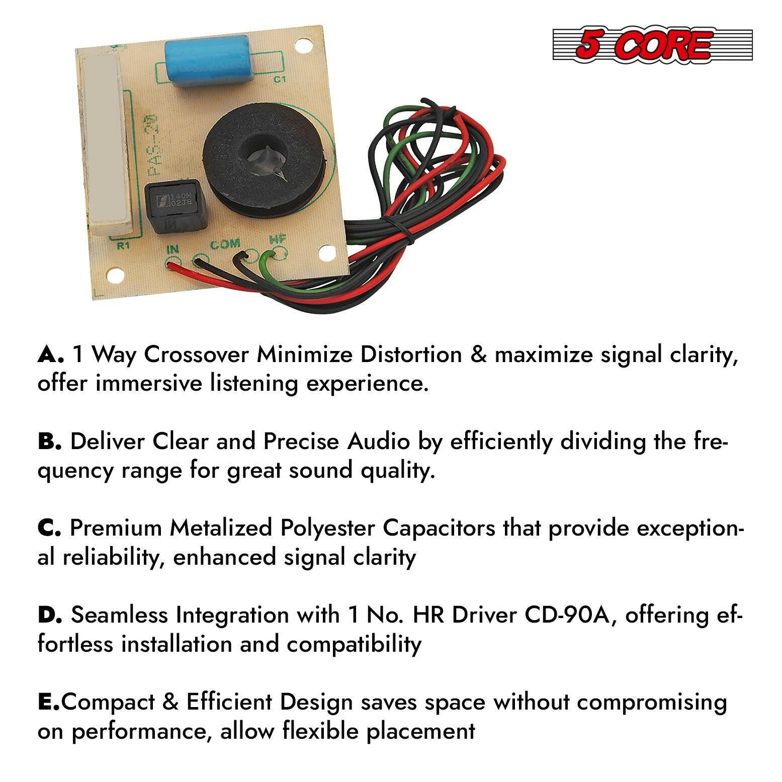 5 Core 1 Way Passive Crossover Network – Metalized Polyester Capacitors - GoTypical