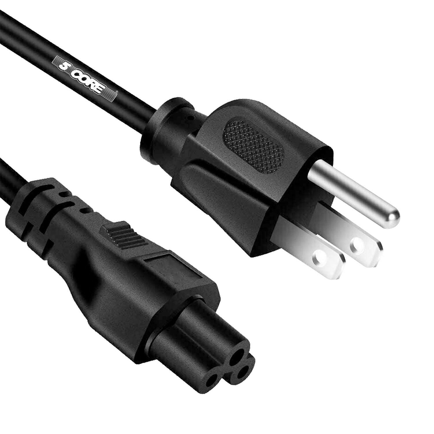5 Core 12ft 3-Prong Non-Polarized Power Cord – Black, 18 AWG - GoTypical