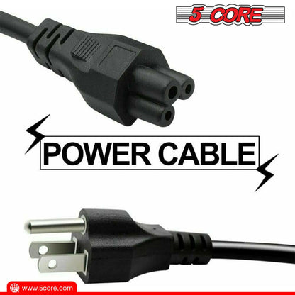 5 Core 12ft 3-Prong Non-Polarized Power Cord – Black, 18 AWG - GoTypical