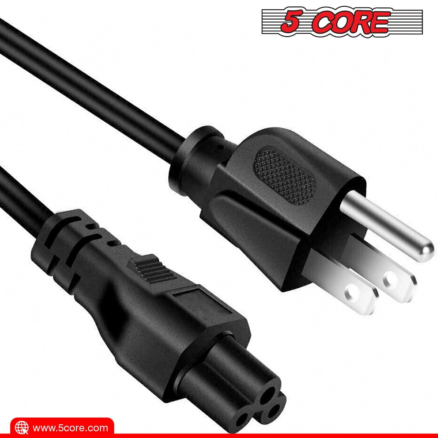 5 Core 12ft 3-Prong Non-Polarized Power Cord – Black, 18 AWG - GoTypical