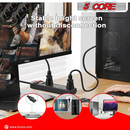 5 Core 12ft 3-Prong Non-Polarized Power Cord – Black, 18 AWG - GoTypical