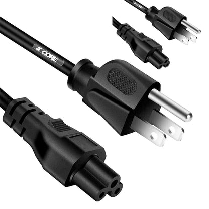 5 Core 12ft 3-Prong Non-Polarized Power Cord – Black, 18 AWG - GoTypical