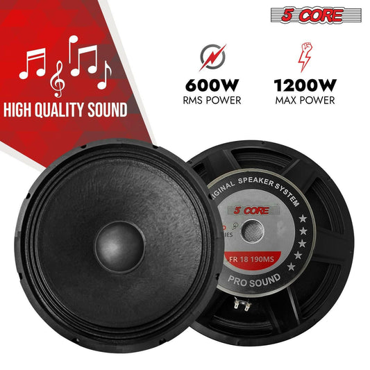 5 Core 18 Inch Subwoofer Speaker – 600W RMS Full Range, 8 Ohm, Steel Frame - GoTypical