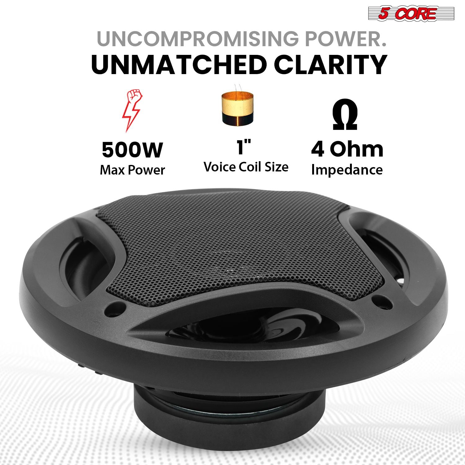 5 Core 2 Way 6' Car Stereo Speakers Pair 500W Coaxial Subwoofer w Tweeter | Universal Fit Deep Bass Replacement Component Speaker for Vehicle Door Side Panel Mount - CS 06 2W - GoTypical