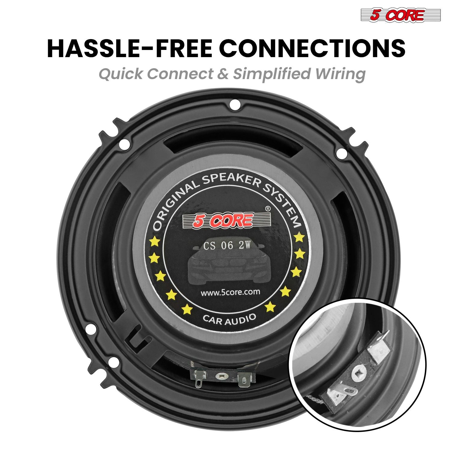 5 Core 2 Way 6' Car Stereo Speakers Pair 500W Coaxial Subwoofer w Tweeter | Universal Fit Deep Bass Replacement Component Speaker for Vehicle Door Side Panel Mount - CS 06 2W - GoTypical