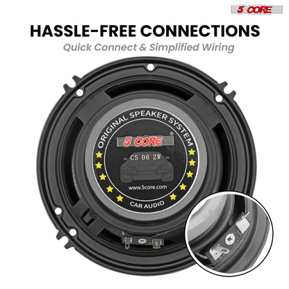 5 Core 2 Way 6' Car Stereo Speakers Pair 500W Coaxial Subwoofer w Tweeter | Universal Fit Deep Bass Replacement Component Speaker for Vehicle Door Side Panel Mount - CS 06 2W - GoTypical