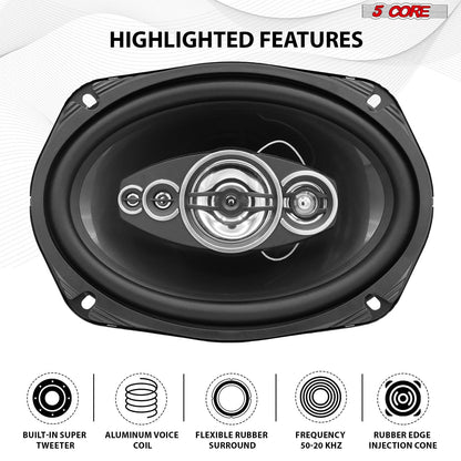 5 Core 6x9 Car Speaker Pair 800W 4Ohm 2 Way Coaxial Speaker w Super Tweeter Universal Fit for Cars Stereo Easy Installation High Performance Sound System for Clear Sound & Deep Bass - CS 69 2W - GoTypical