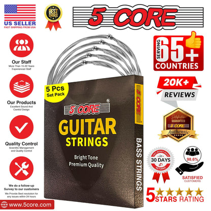 5 Core Bass Guitar Strings – Extra Light Gauge Brass Phosphor Bronze - GoTypical