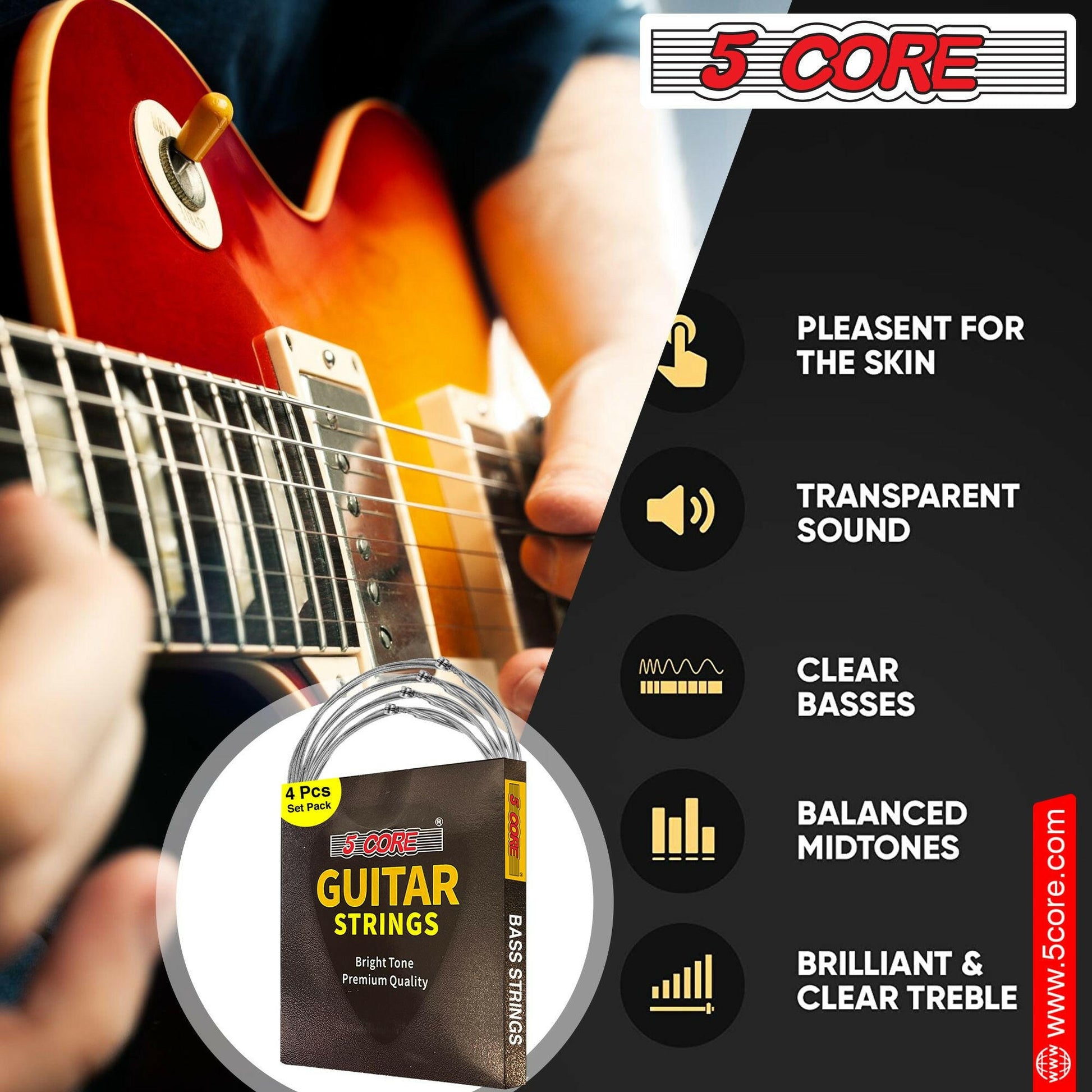 5 Core Bass Guitar Strings – Extra Light Gauge Brass Phosphor Bronze - GoTypical