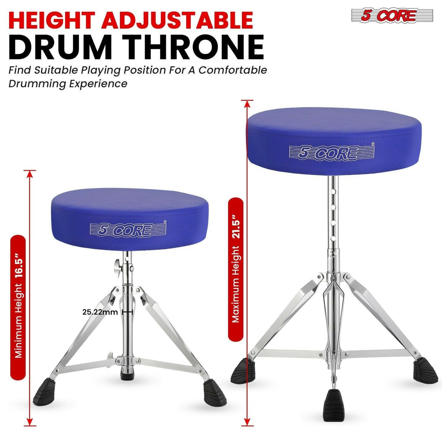 5 Core Drum Throne – Adjustable Padded Blue Music Chair Seat - GoTypical