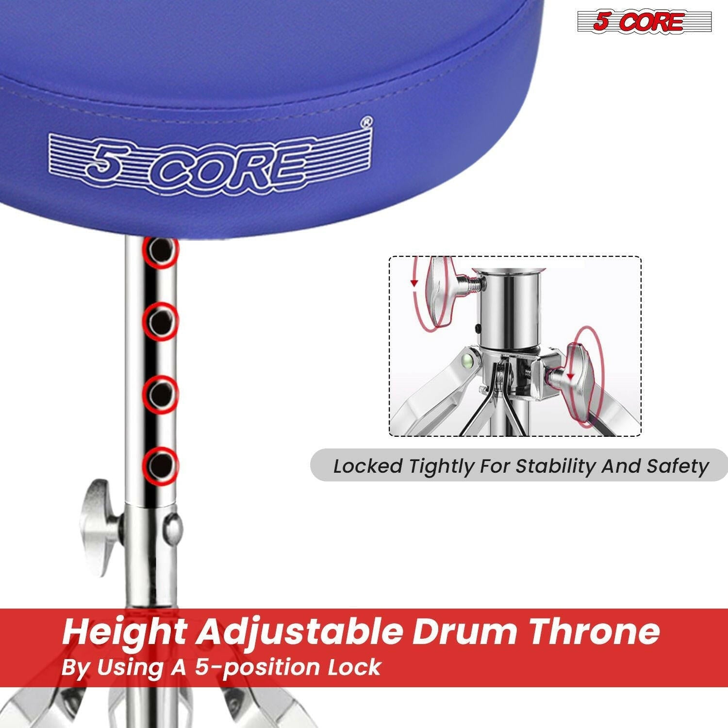 5 Core Drum Throne – Adjustable Padded Blue Music Chair Seat - GoTypical