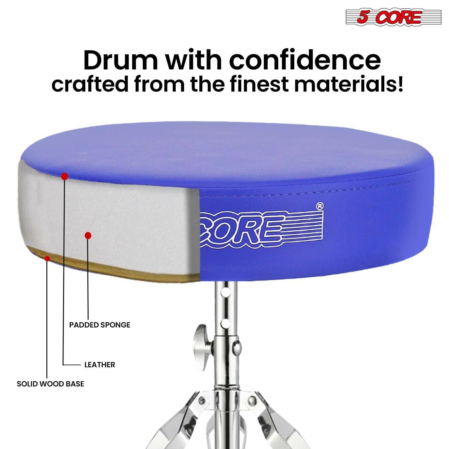 5 Core Drum Throne – Adjustable Padded Blue Music Chair Seat - GoTypical