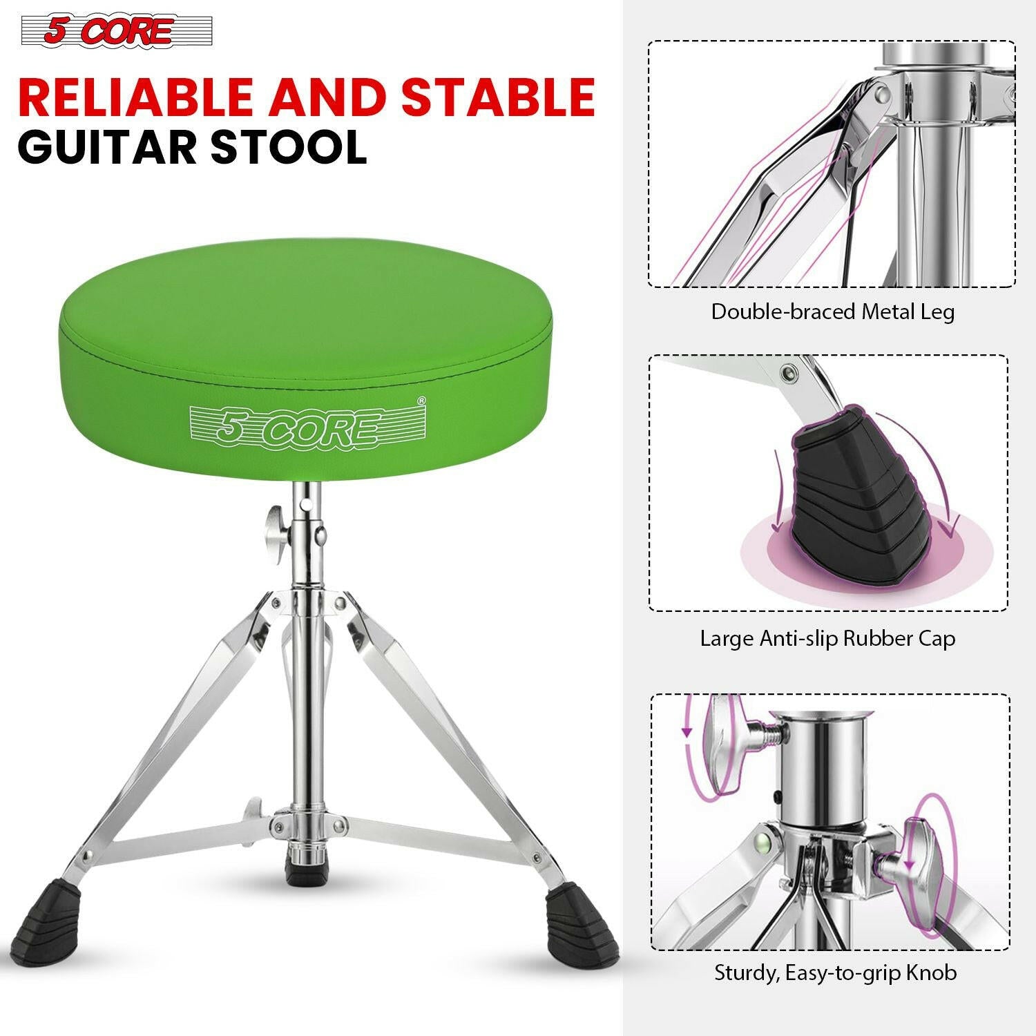 5 Core Drum Throne – Padded Green Adjustable Music Chair with Anti-Slip Feet - GoTypical