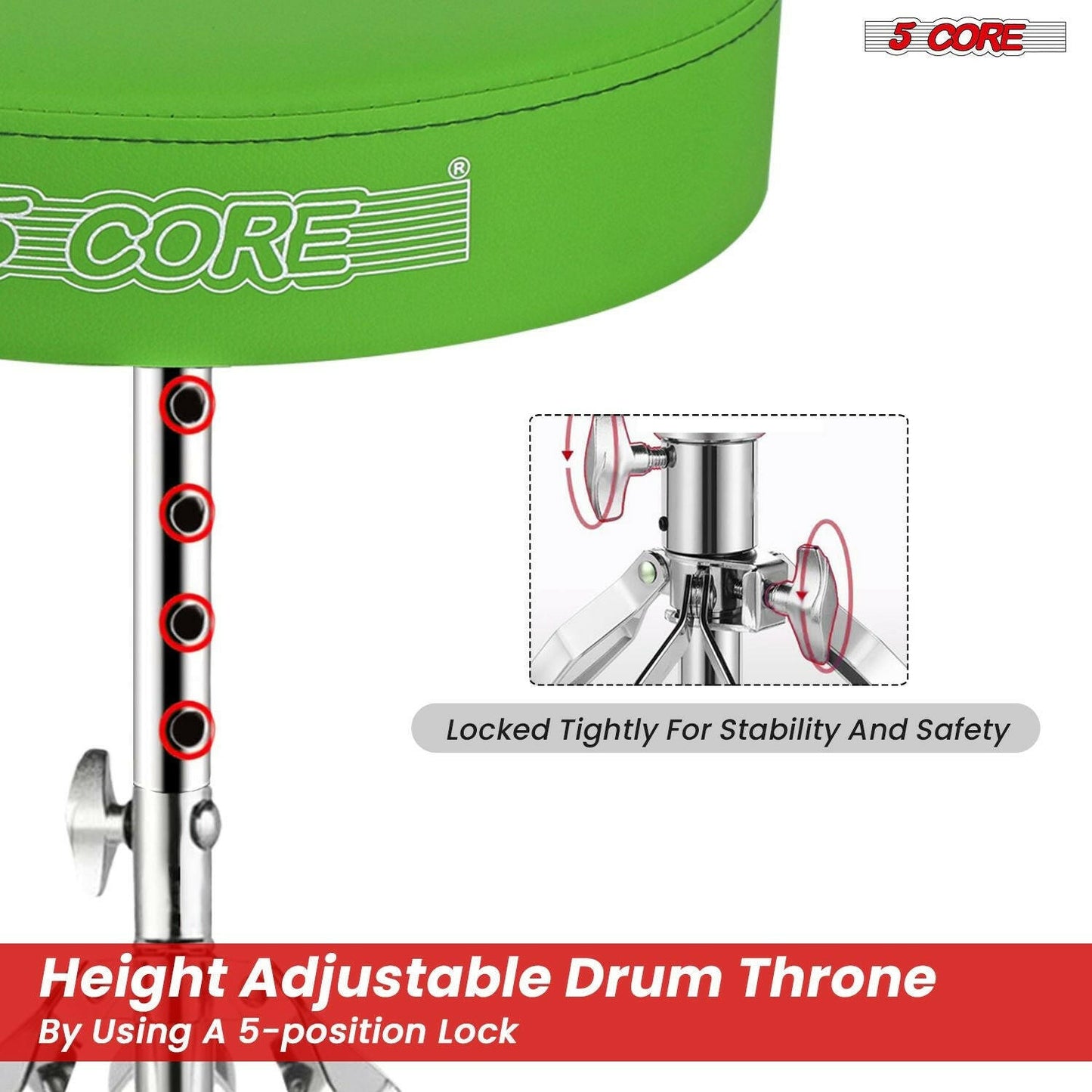 5 Core Drum Throne – Padded Green Adjustable Music Chair with Anti-Slip Feet - GoTypical