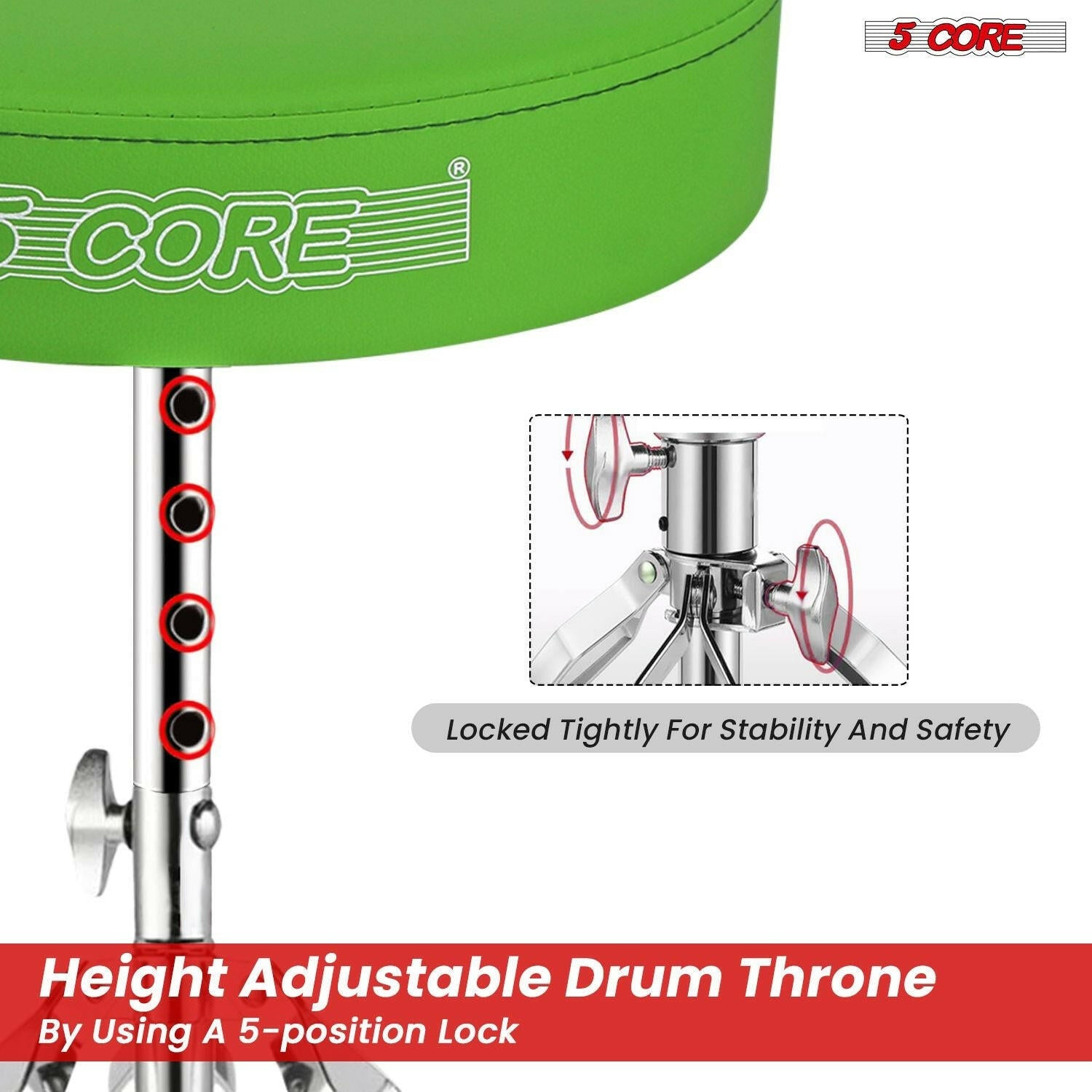 5 Core Drum Throne – Padded Green Adjustable Music Chair with Anti-Slip Feet - GoTypical