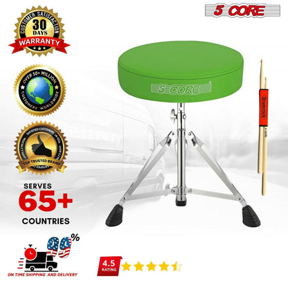 5 Core Drum Throne – Padded Green Adjustable Music Chair with Anti-Slip Feet - GoTypical