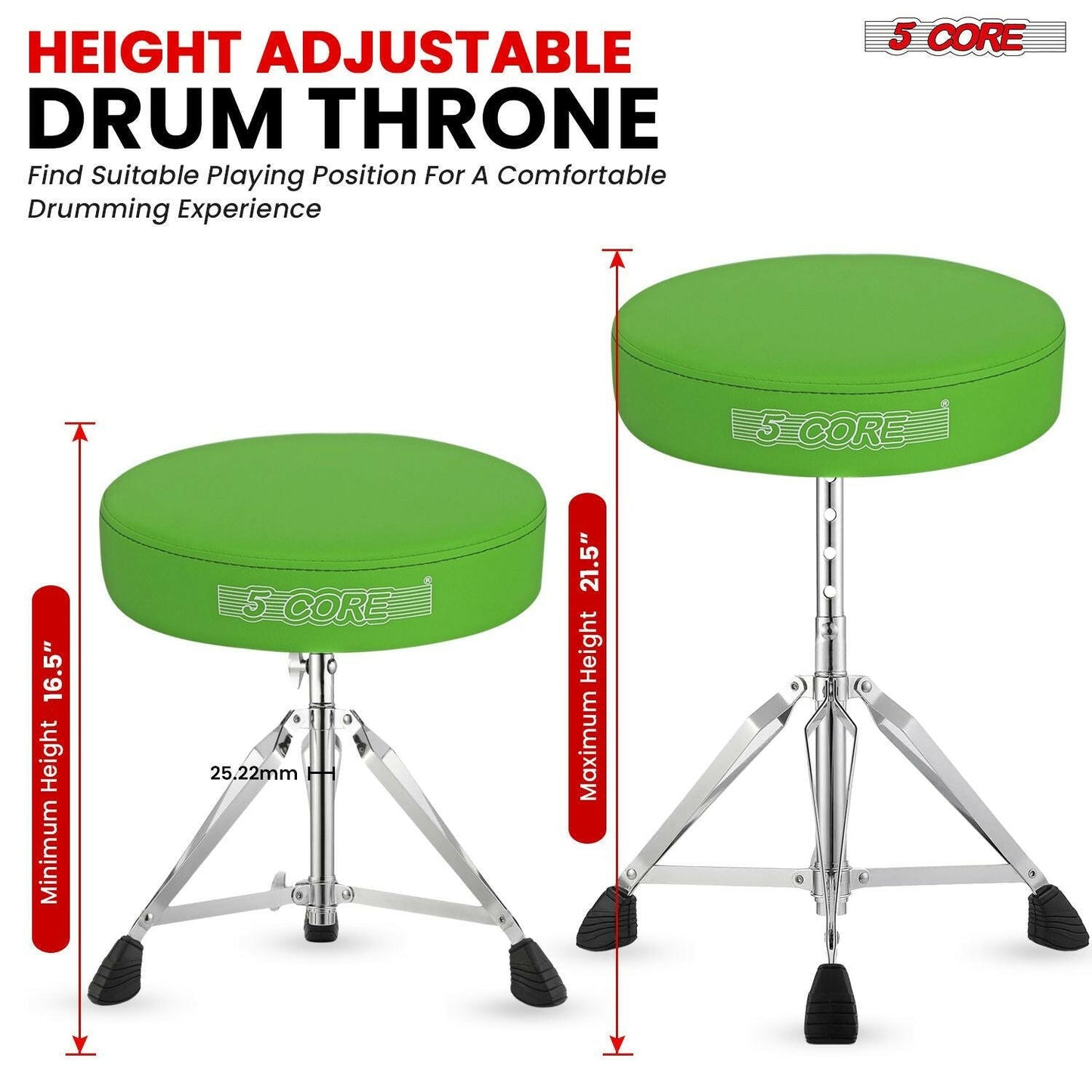 5 Core Drum Throne – Padded Green Adjustable Music Chair with Anti-Slip Feet - GoTypical