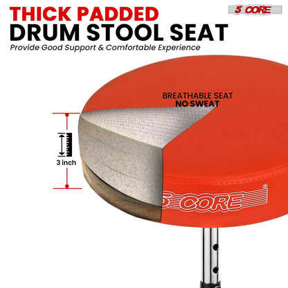 5 Core Drum Throne – Padded Adjustable Music Chair with Orange Seat - GoTypical