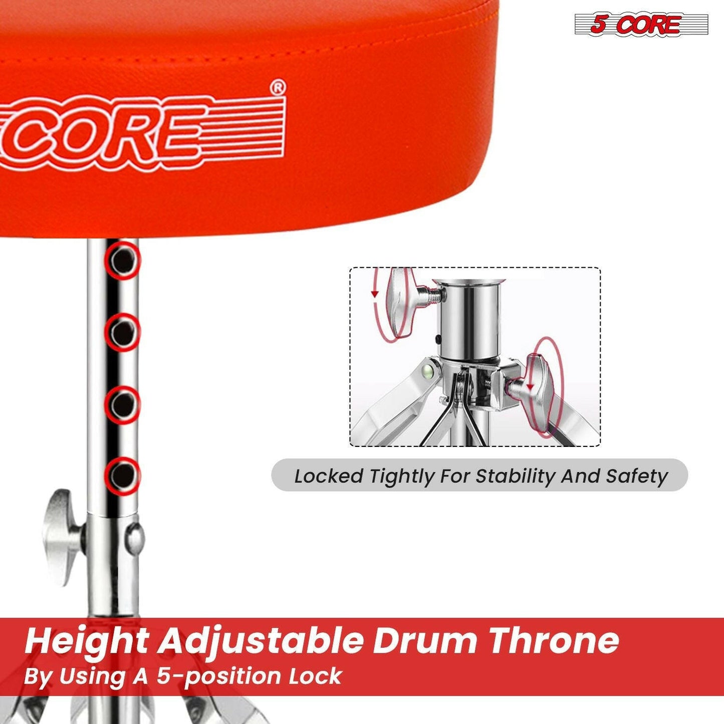 5 Core Drum Throne – Padded Adjustable Music Chair with Orange Seat - GoTypical