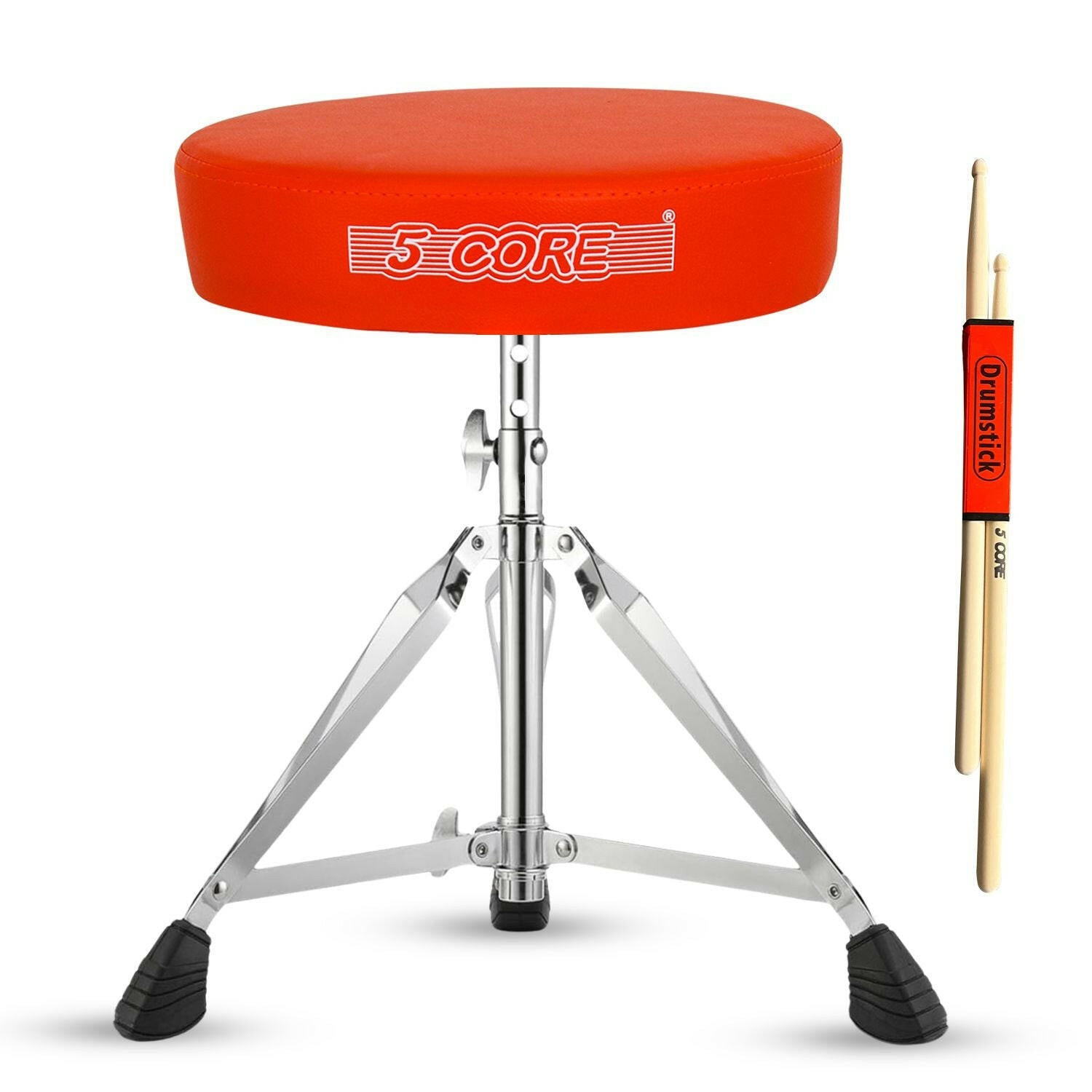 5 Core Drum Throne – Padded Adjustable Music Chair with Orange Seat - GoTypical