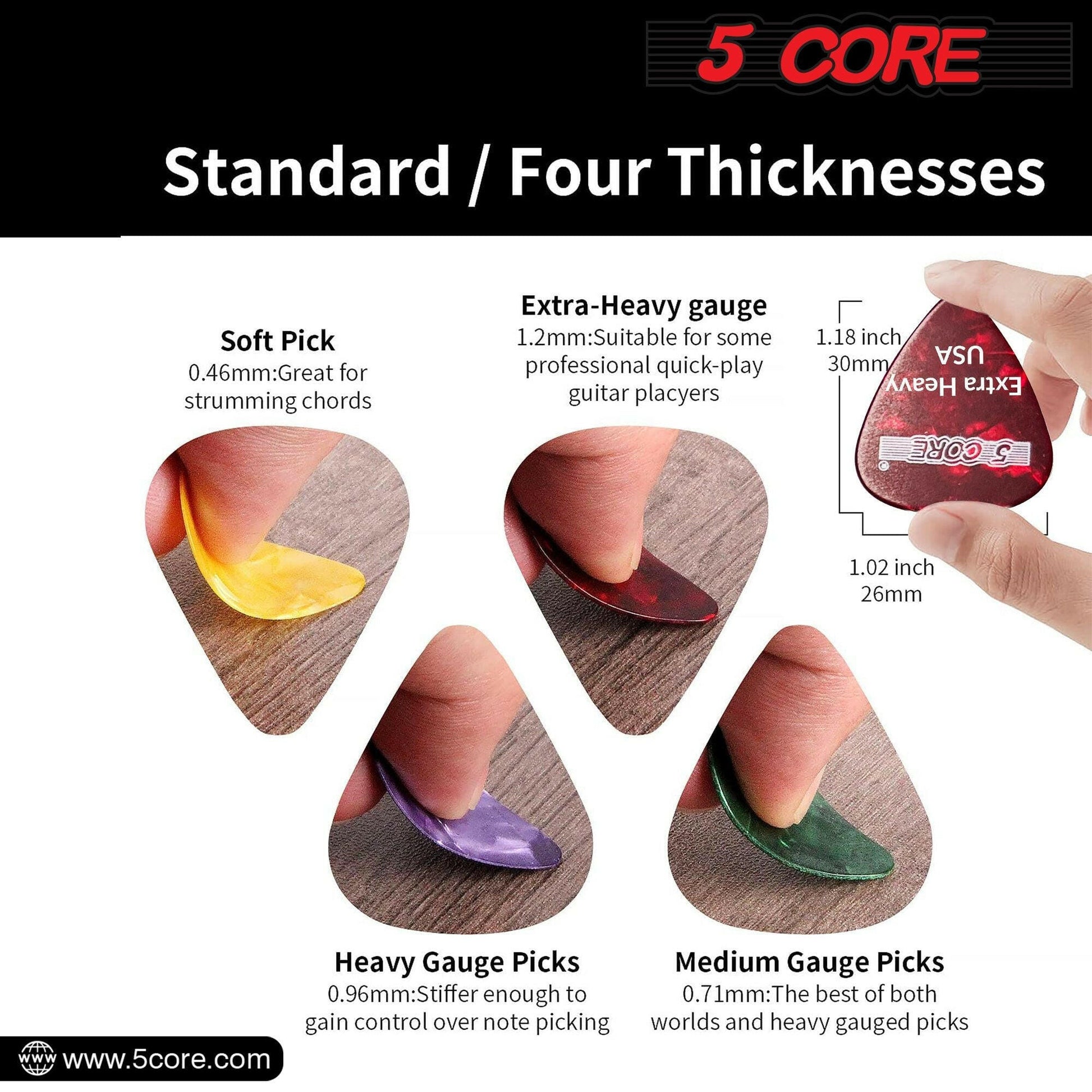 5 Core Extra Heavy Gauge Celluloid Guitar Picks 1.2mm Green - 12 Pack - GoTypical