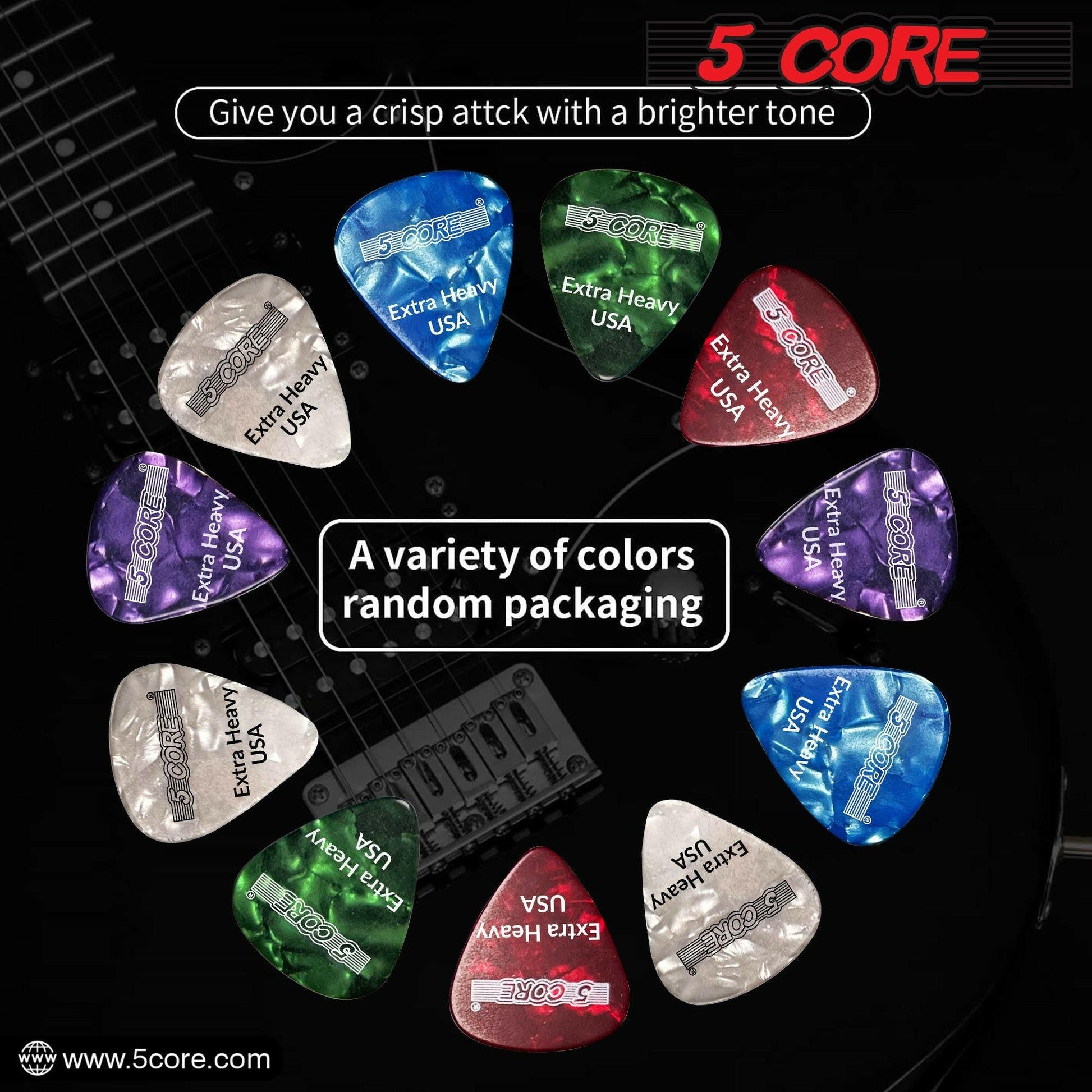 5 Core Extra Heavy Gauge Celluloid Guitar Picks 1.2mm Green - 12 Pack - GoTypical